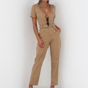 Tiger Mist Phillipa Plunging Belted Jumpsuit